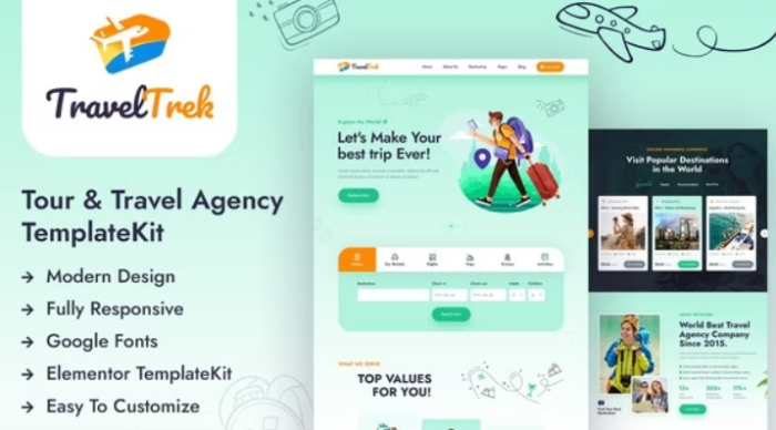Travel Trek – Tour and Travel Agency Elementor Template Kit